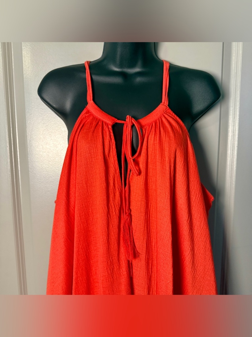 Lane Bryant Coral Crinkle Tassel Tie Beach Coverup Crochet Lace Hem Size 14/16 - Picture 3 of 5